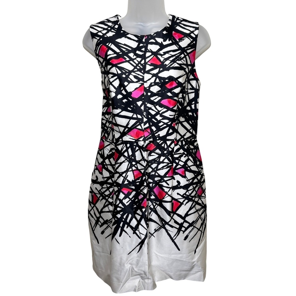 Milly Colorful Abstract Geometric Sleeveless Back Zip Mini Sheath Dress Womens 8